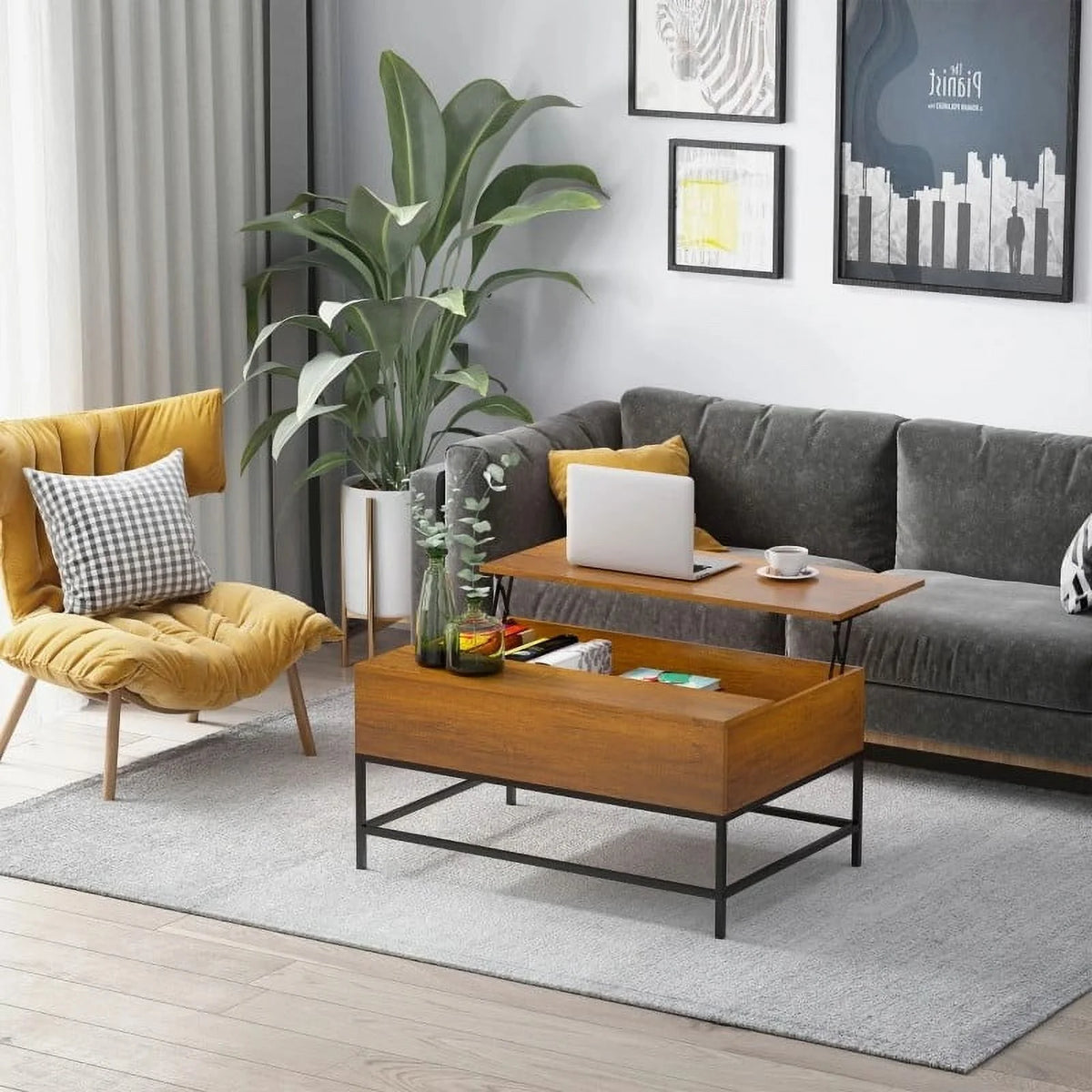 Brown Lift Top Coffee Table with Hidden Storage N2821