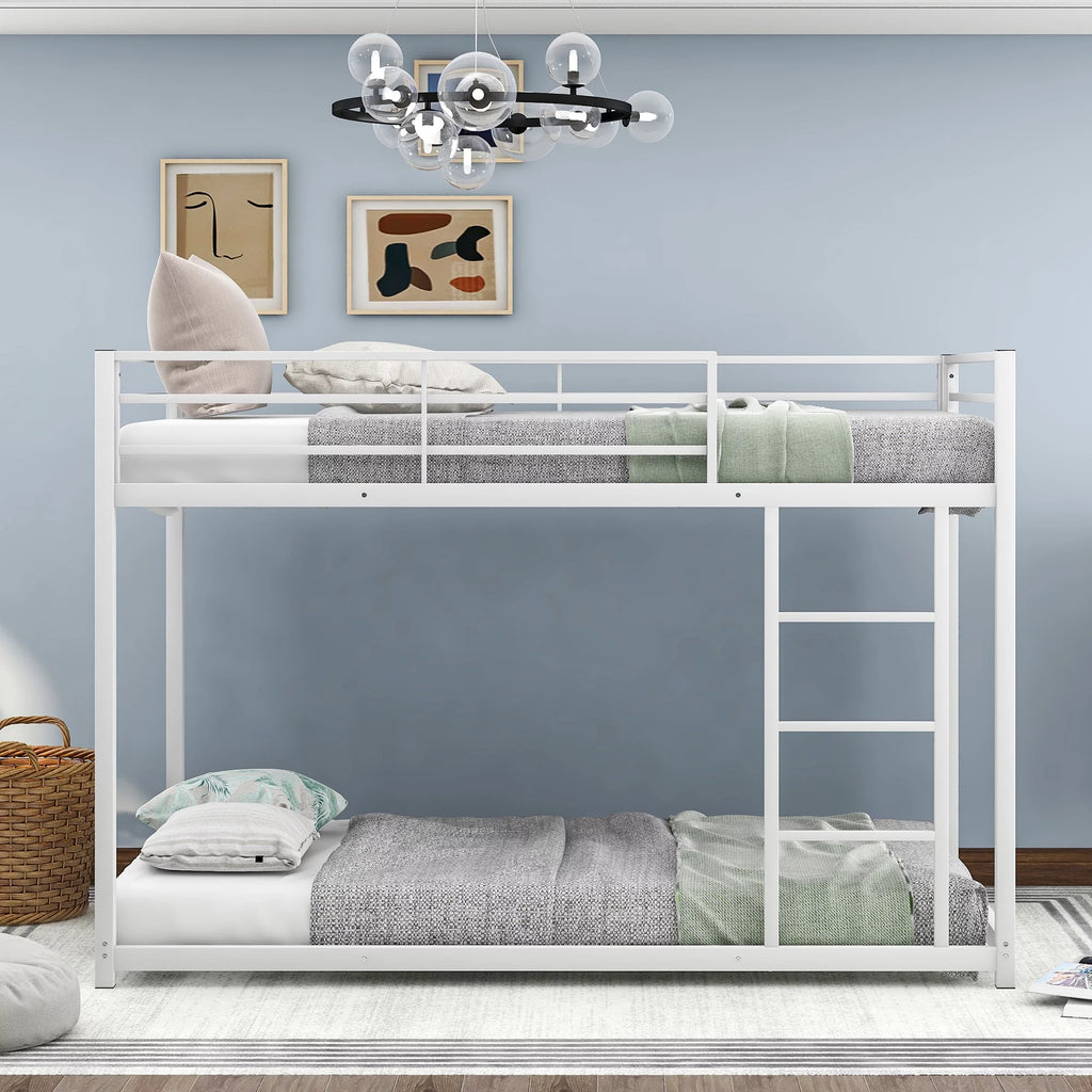 White Metal Twin over Twin Bunk Bed with Storage Shelf G743429