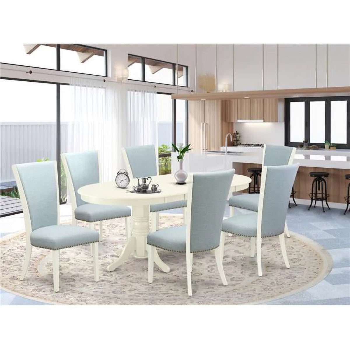 Linen White & Baby Blue Dining Set of 6 P9947