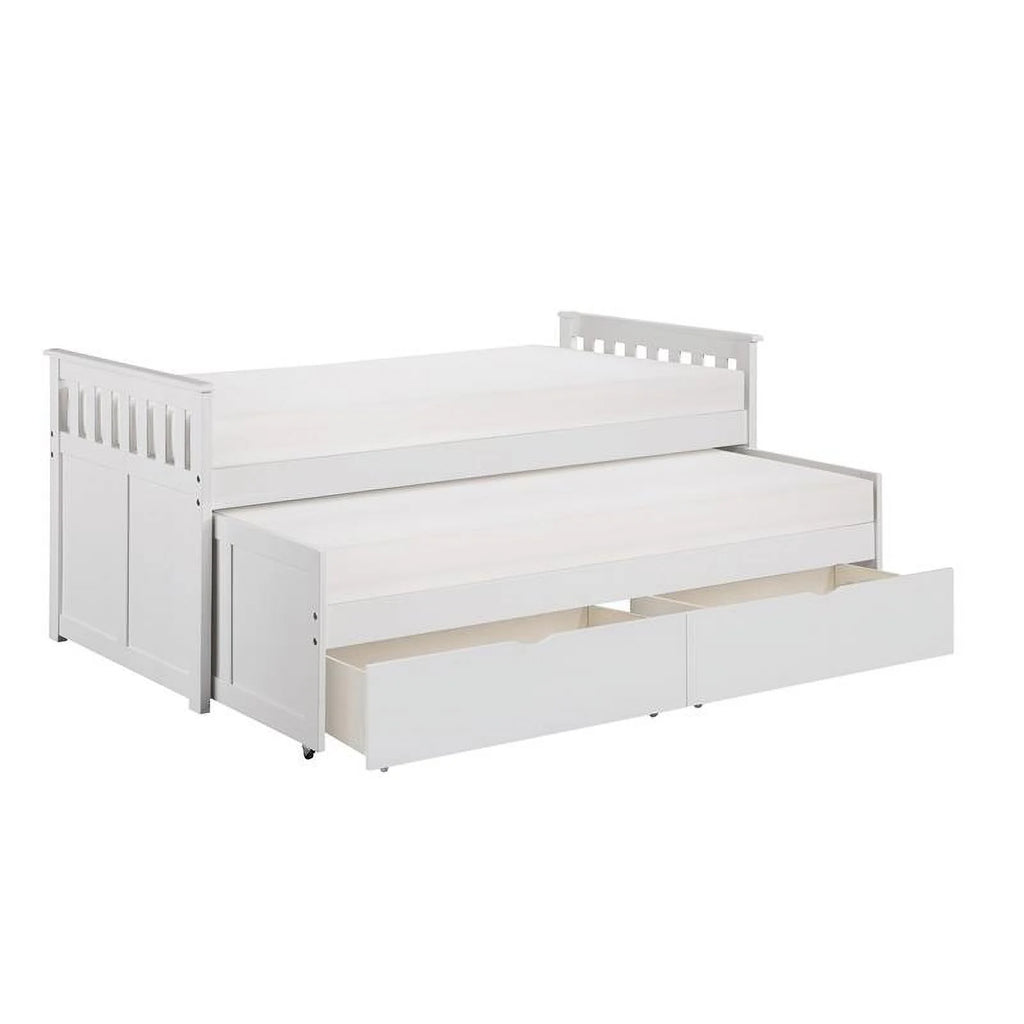 White Wood Twin Bed with Storage Boxes T177859