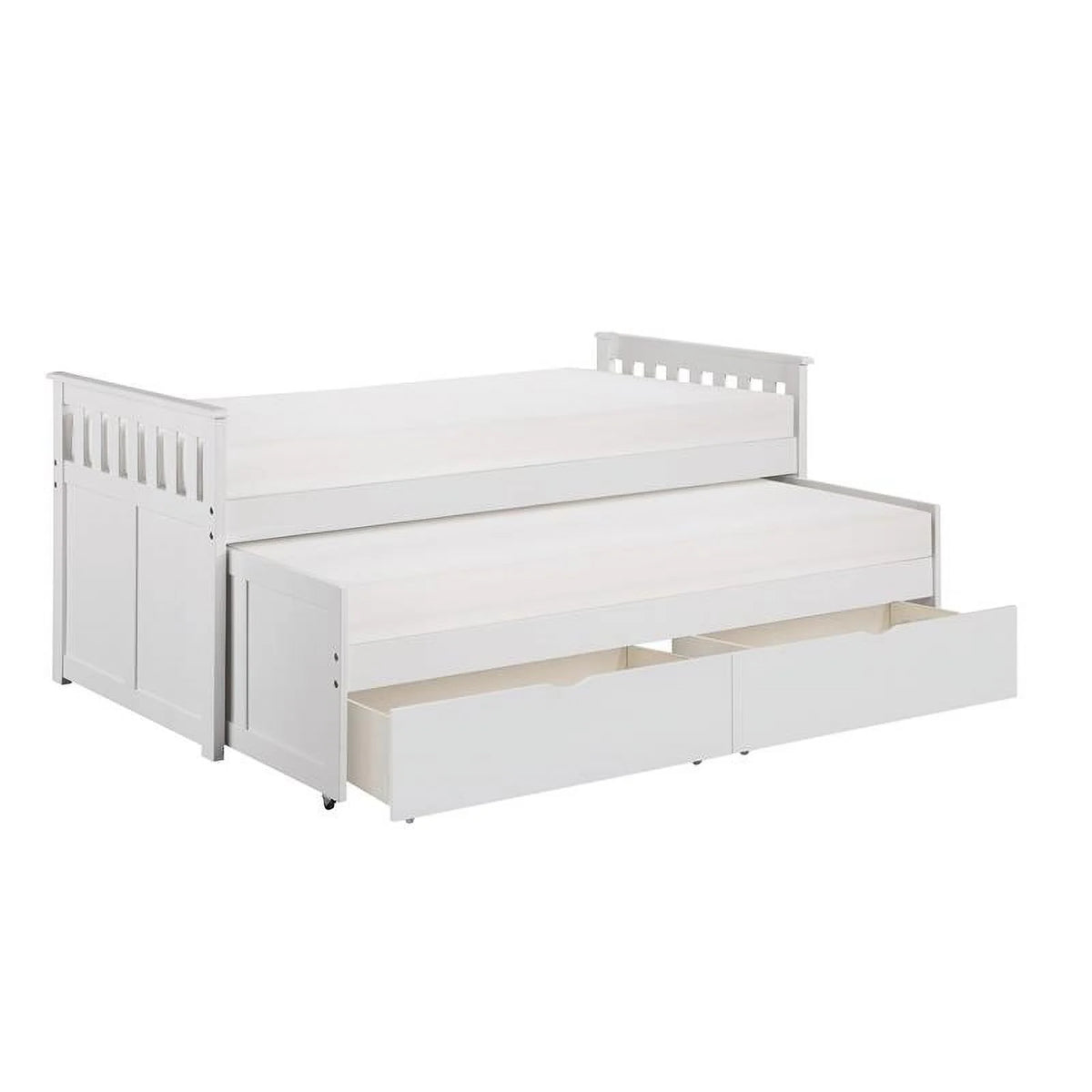 White Wood Twin Bed with Storage Boxes T177859