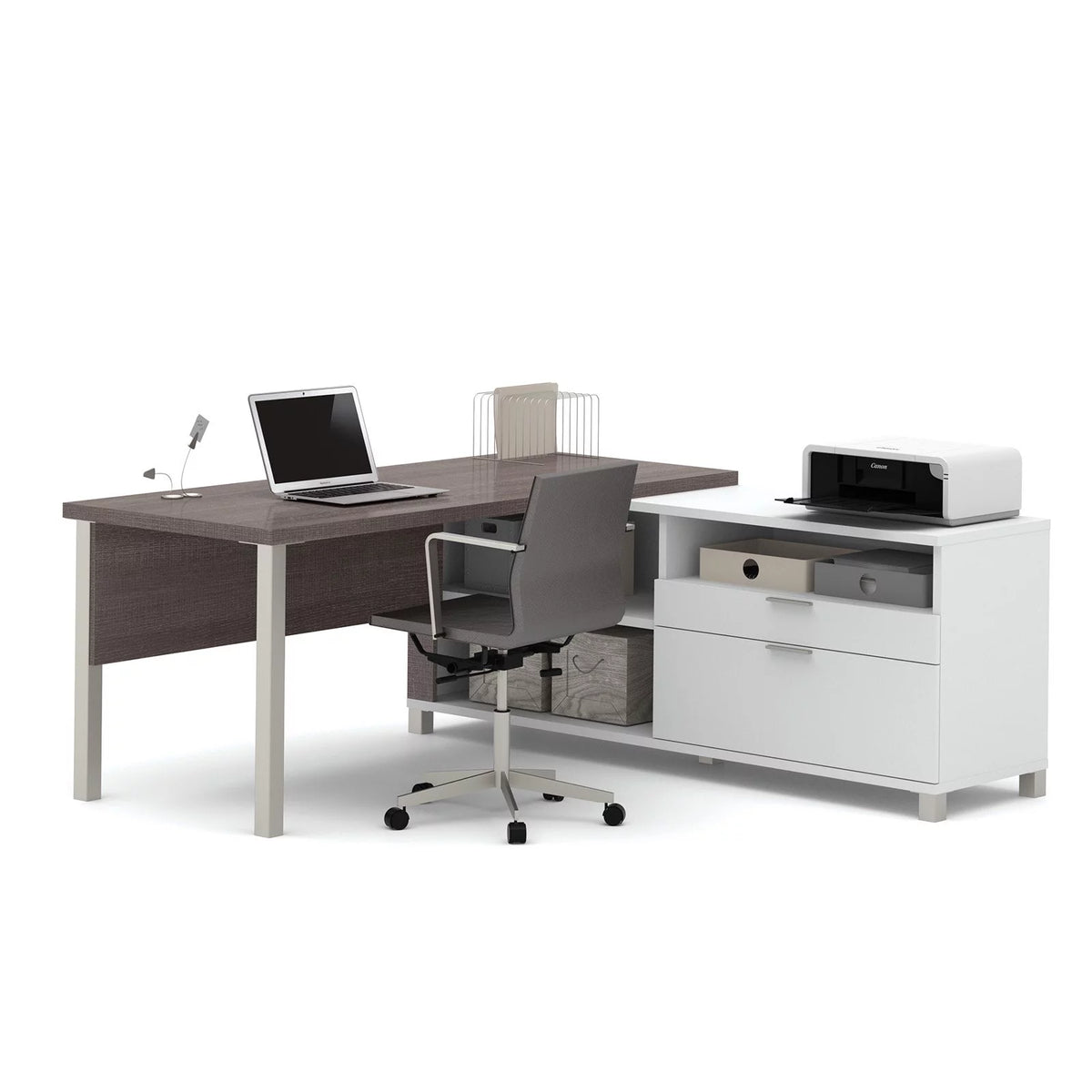 White Bark Grey L-Desk P673
