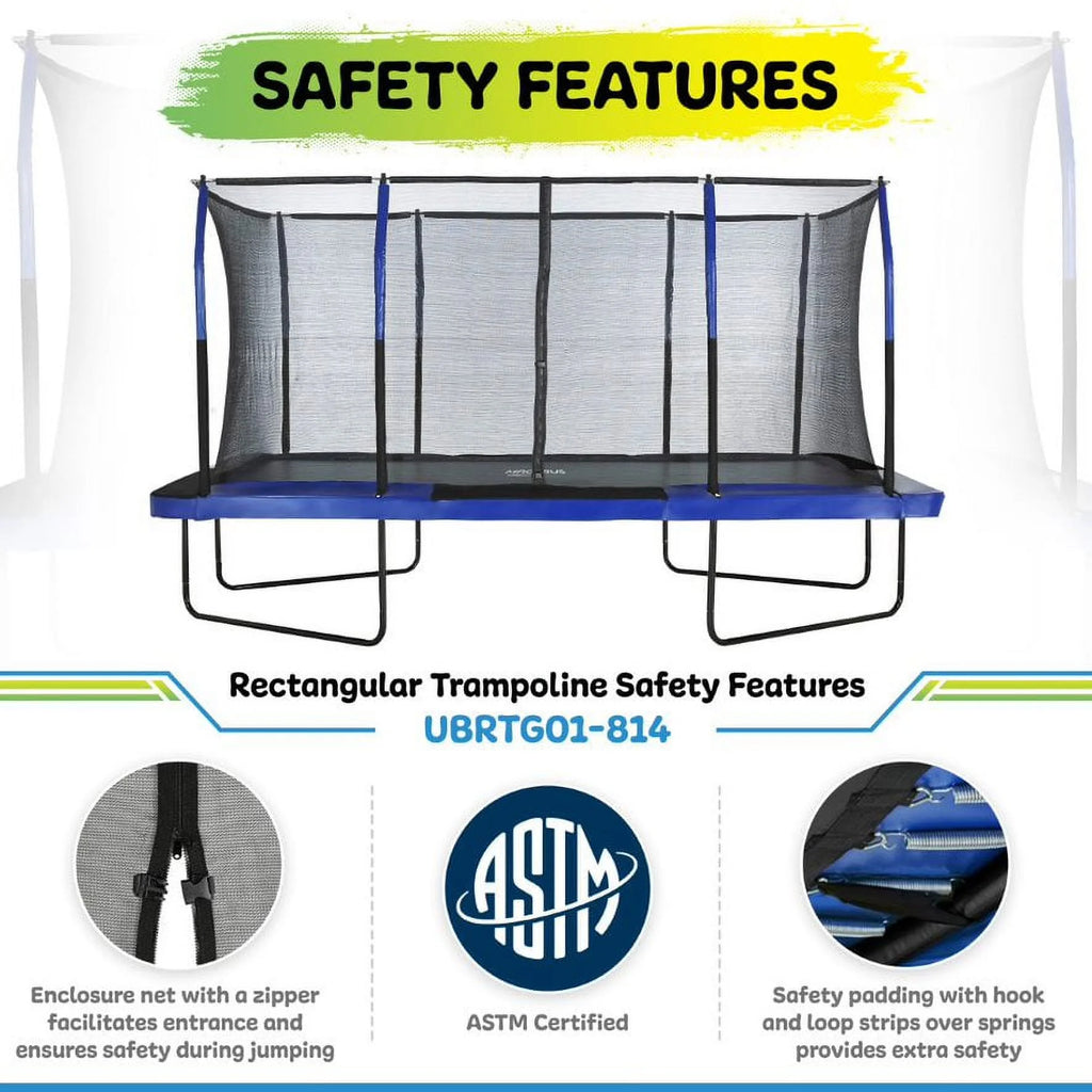 Blue/Black Rectangular Trampoline Set with Enclosure System F828