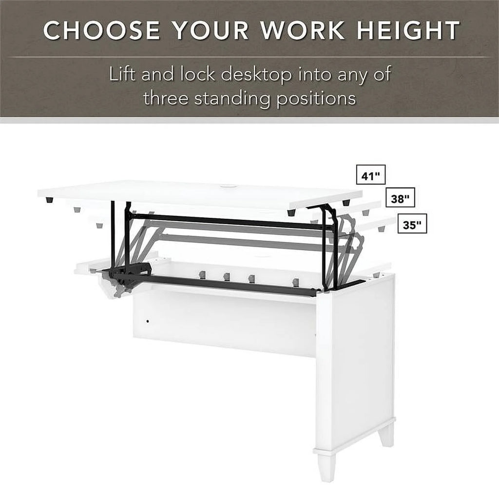White Engineered Wood Sit to Stand Desk with Hutch and Bookcase D276