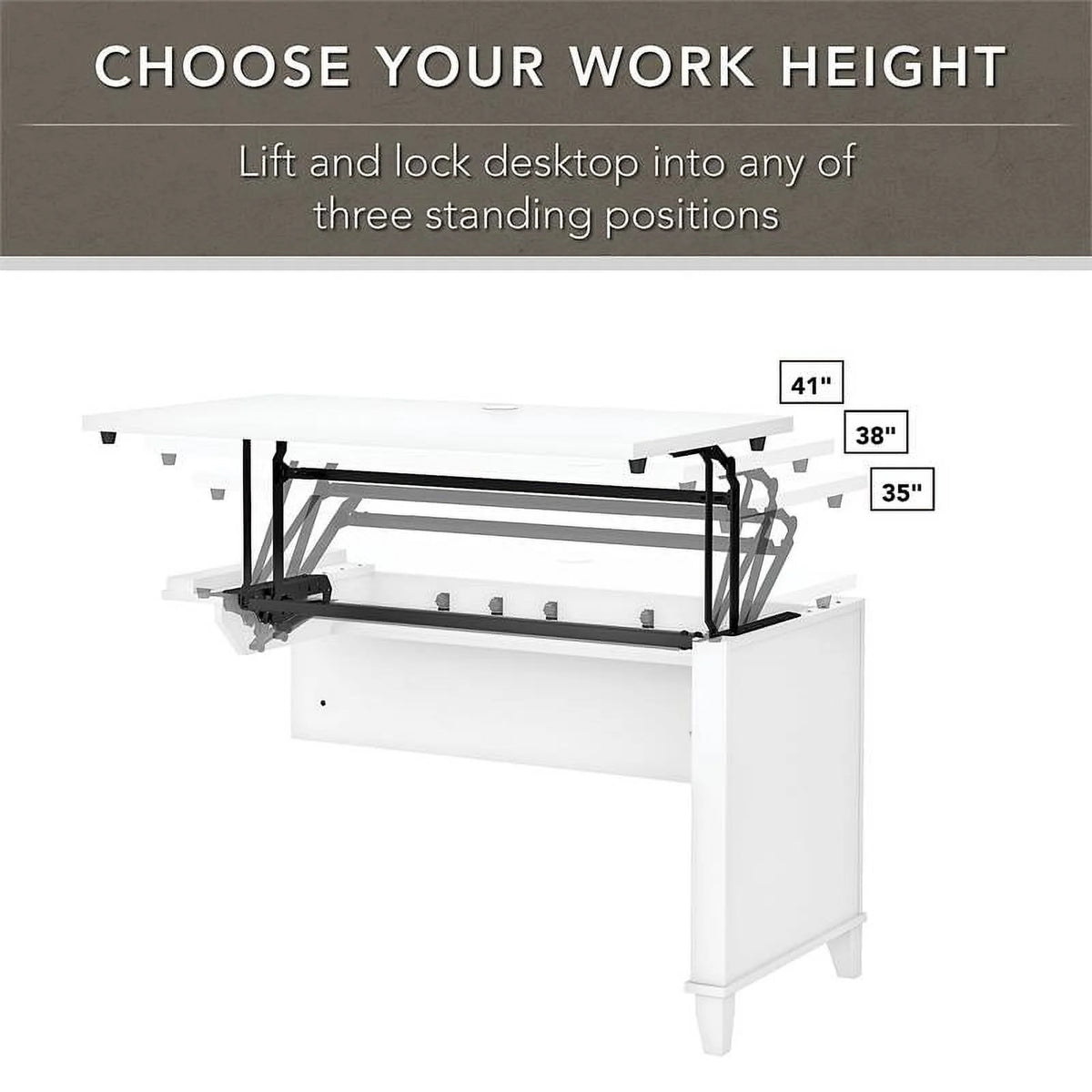 White Engineered Wood Sit to Stand Desk with Hutch and Bookcase D276