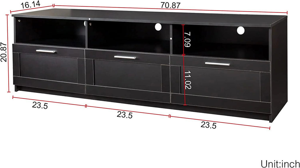 Black TV Stand with Storage Drawers and Open Shelves P869
