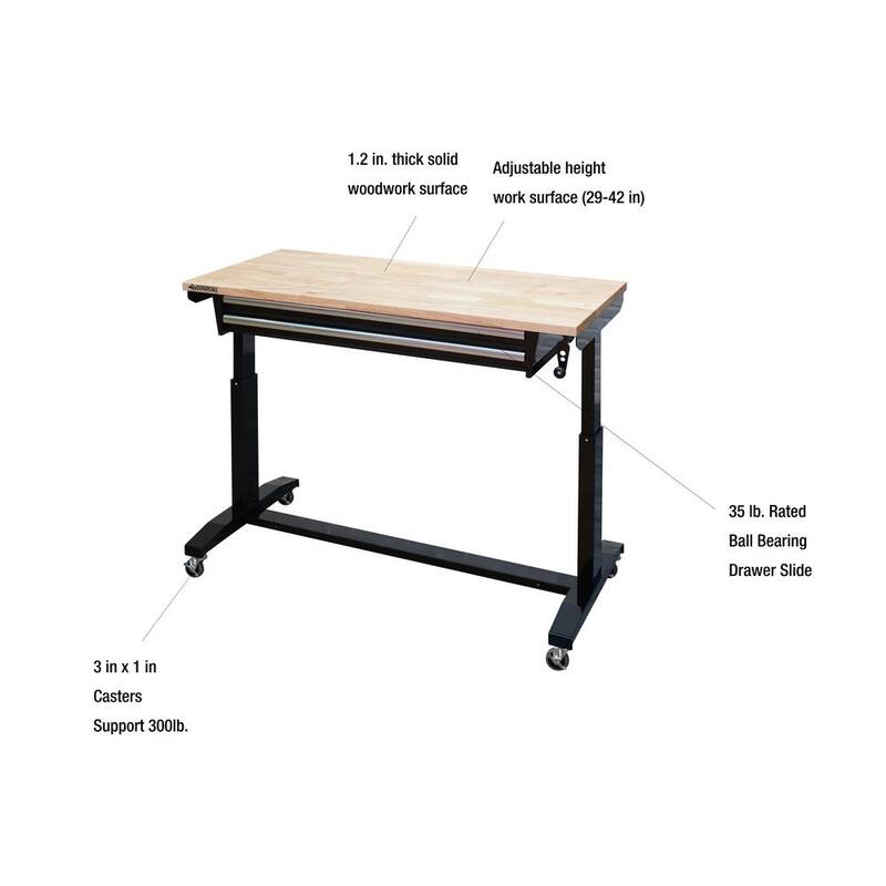 Adjustable Height Work Table with 2 Drawers in Black F2088
