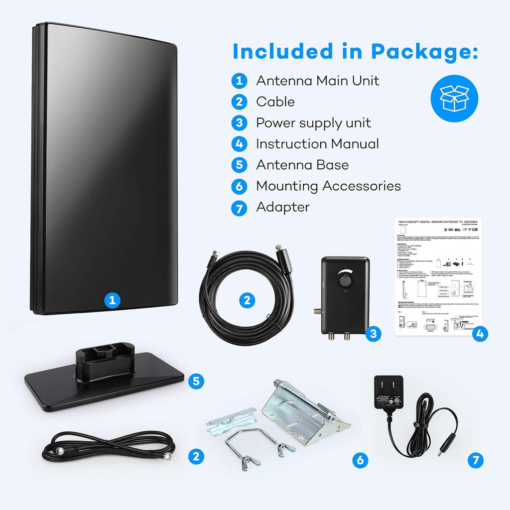 Amplified HD TV Antenna, 240Miles Range, 31ft Coax Cable V3451