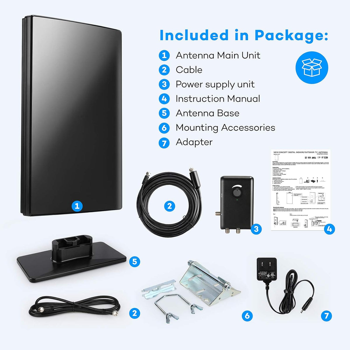 Amplified HD TV Antenna, 240Miles Range, 31ft Coax Cable V3451