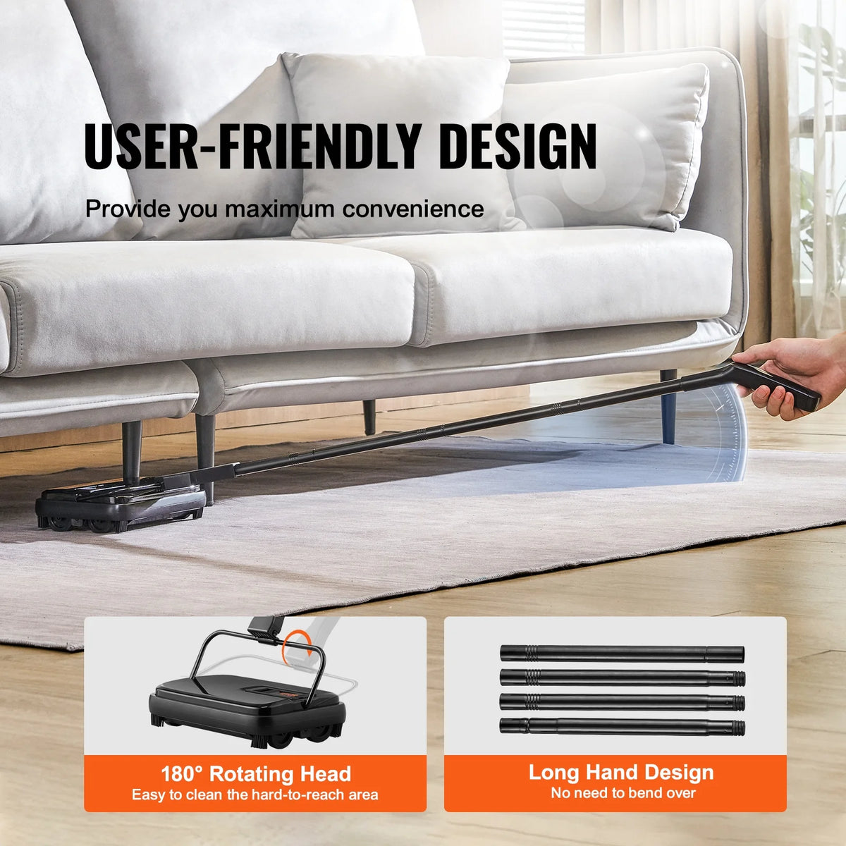 Carpet Sweeper Manual 7.87 in Non Electric Horsehair Black K1000