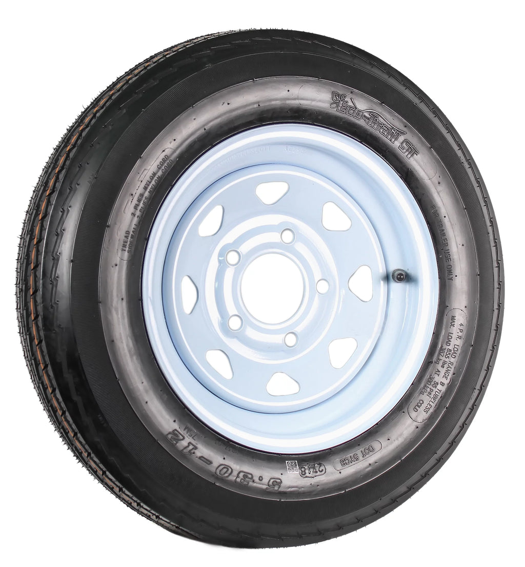 Two Trailer Tires On Rims 5.30-12 5 Hole White Spoke A807280