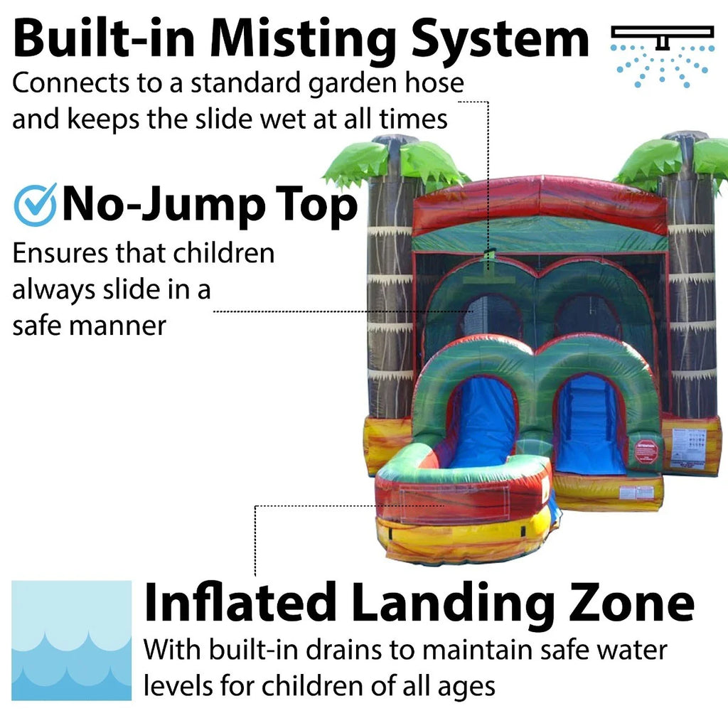 Tropical Fire Marble Kids Inflatable Water Slide Bounce House Combo with Blower M58181