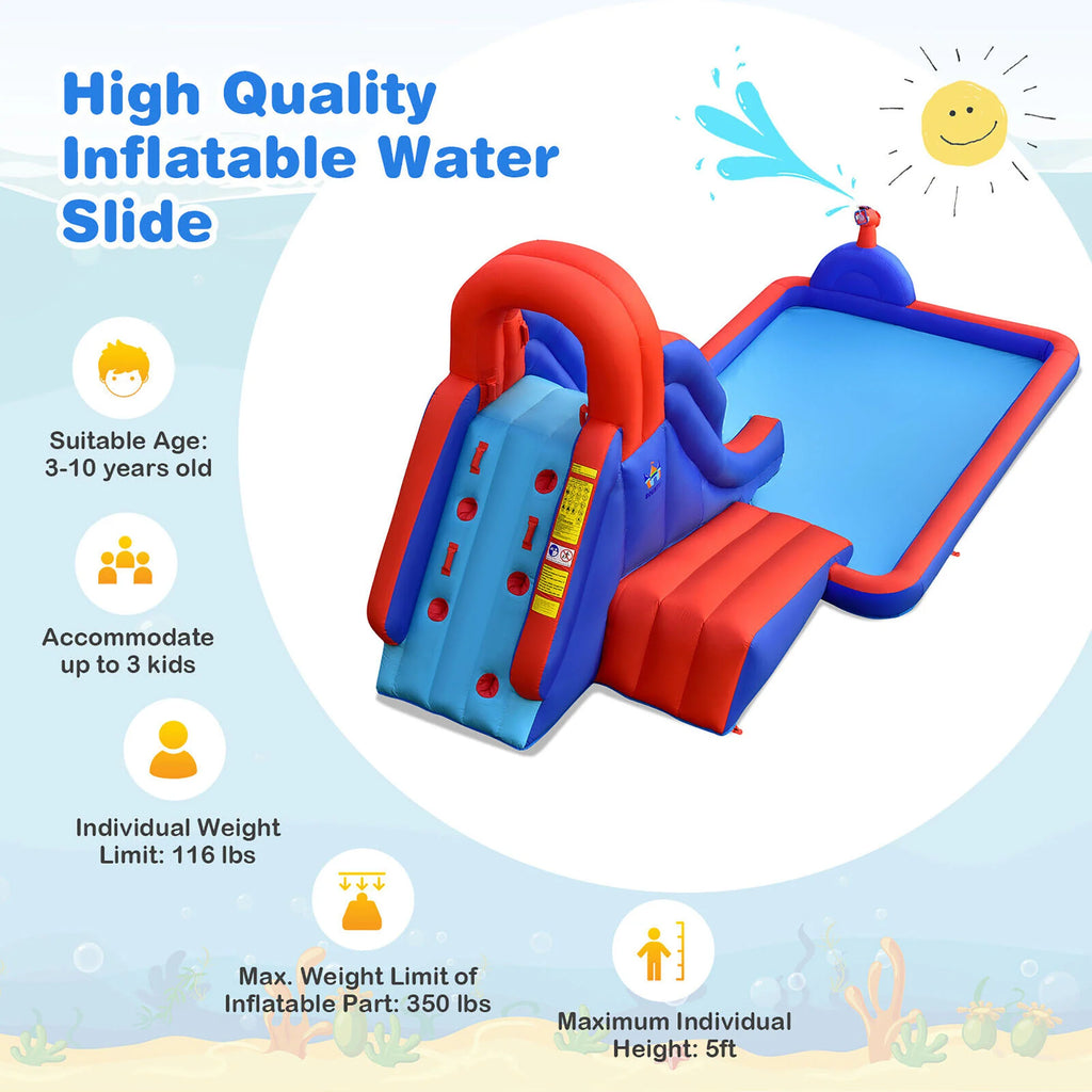 Inflatable Water Slide Park with Climb Slide Pool & 2 Swim Rings Q462449