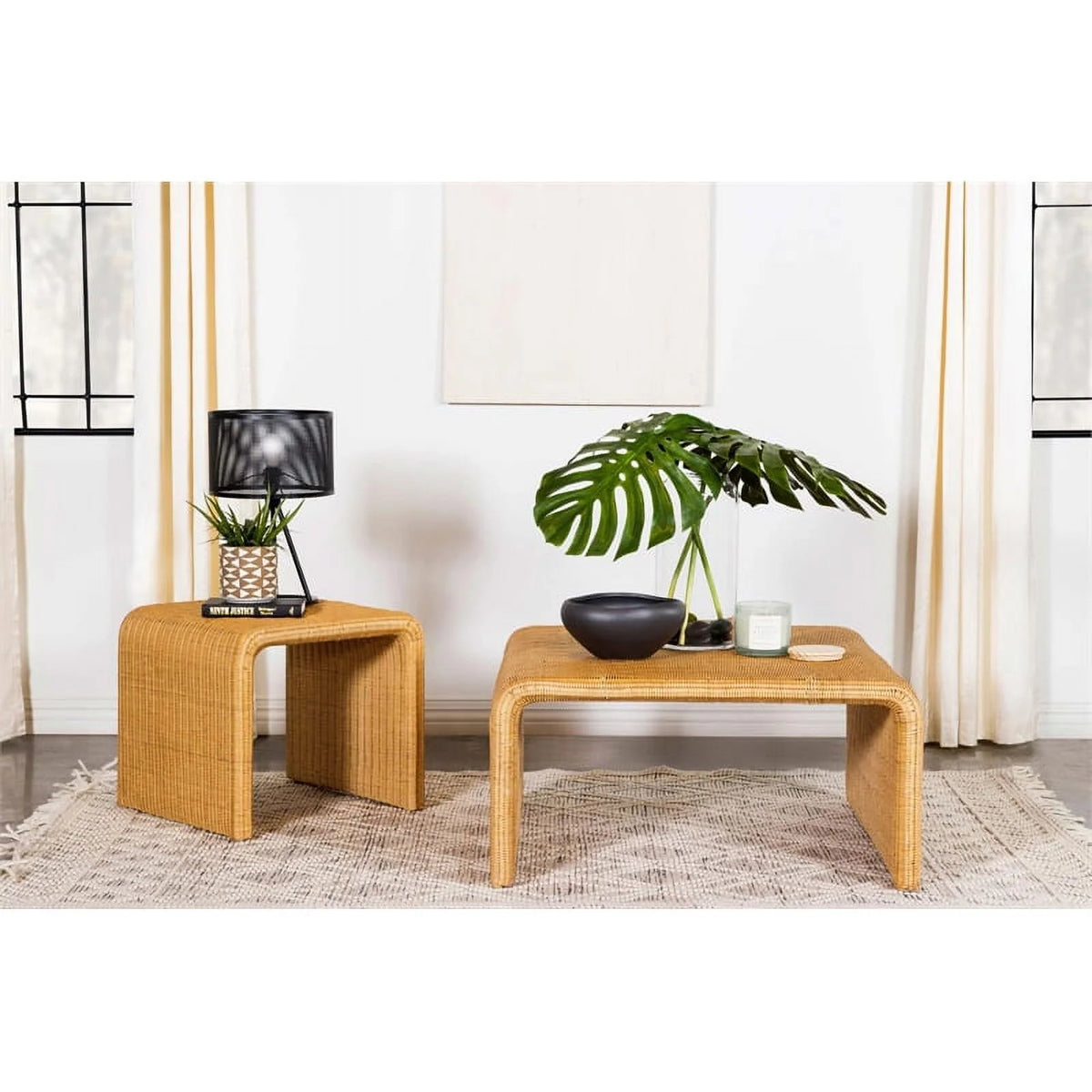 Square Coastal Rattan End Table P40236