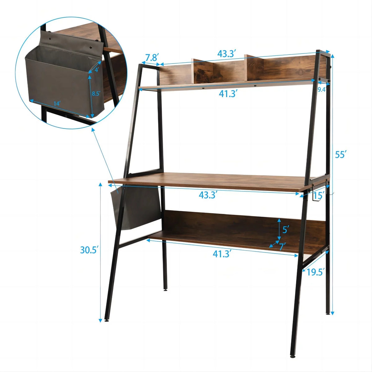 Brown Computer Desk with Hutch and Storage Shelves M960