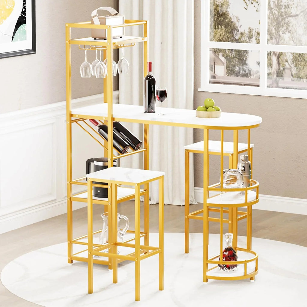 3-Piece Dining Table Set with 2 Stools Y770