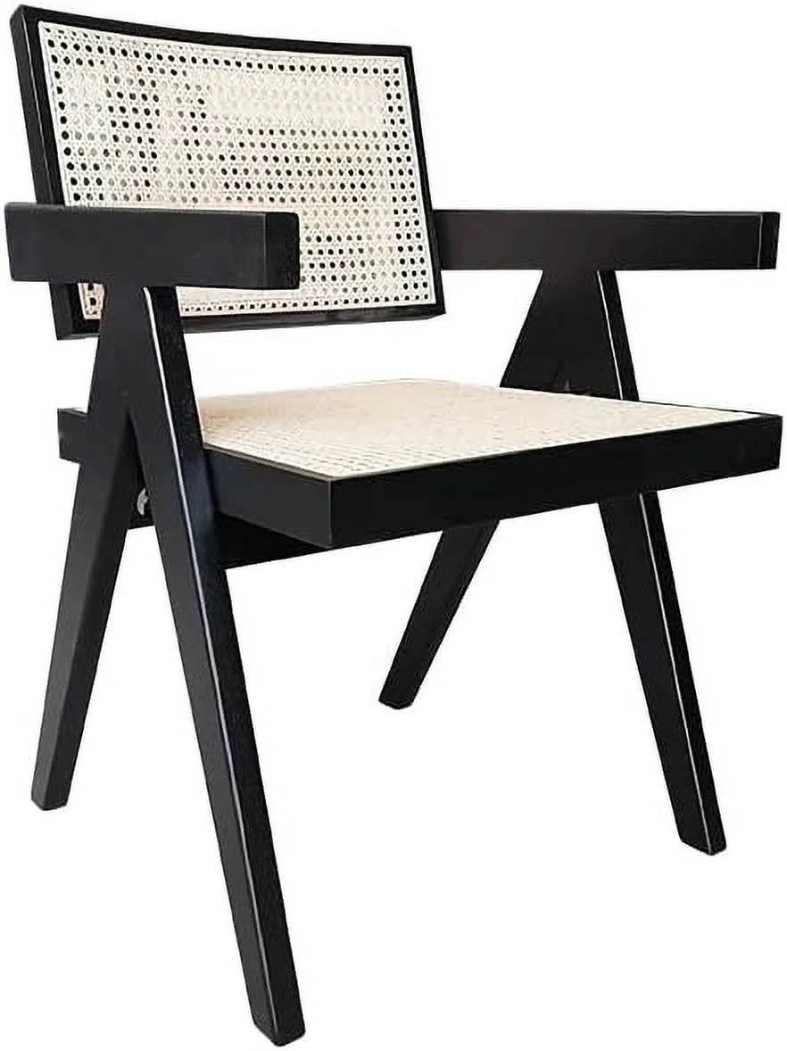 Black Rattan Cane Dining Chair with Mesh Back and Arms H212880