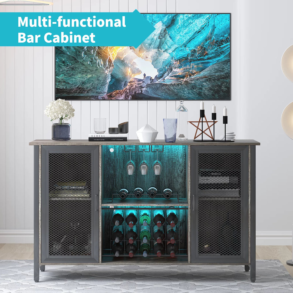 Wine Bar Cabinet with Storage and Wine Rack D319973