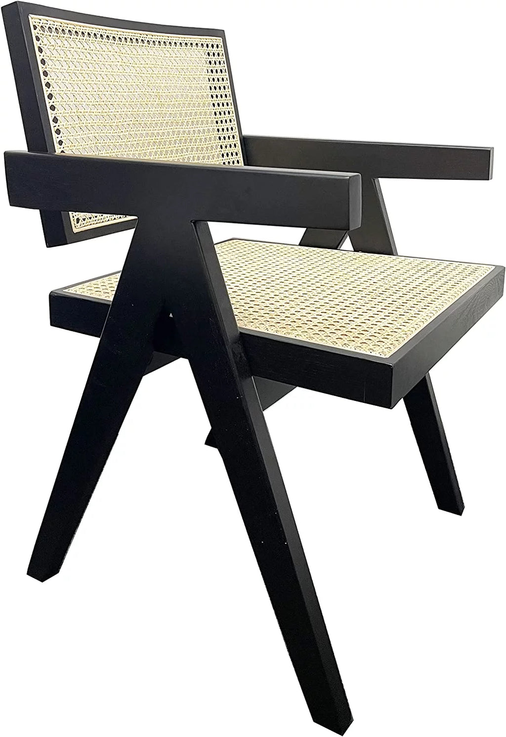 Black Rattan Cane Dining Chair with Mesh Back and Arms H212880