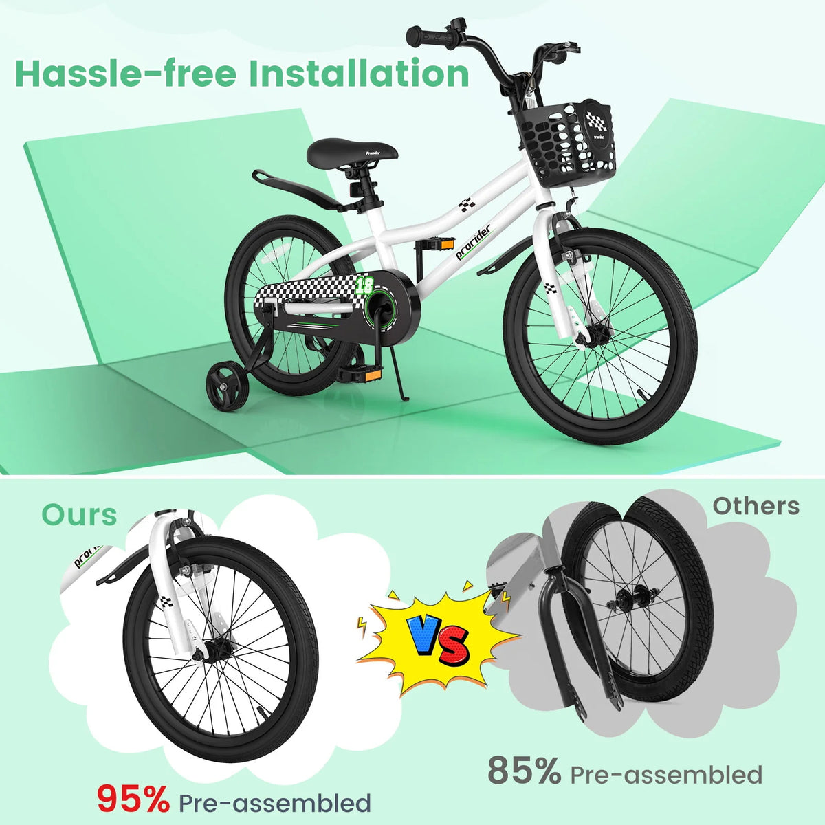 18'' Kid's Bike with Training Wheels & Basket H4650