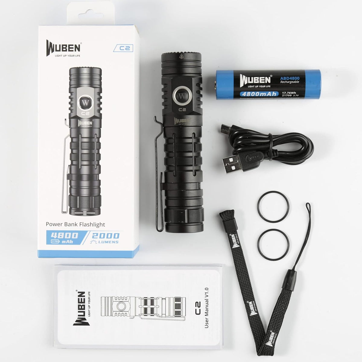 Rechargeable Flashlight 2000 Lumen, Pocket Flashlight with Lanyard, IP68 Waterproof Tactical Flashlight F4140