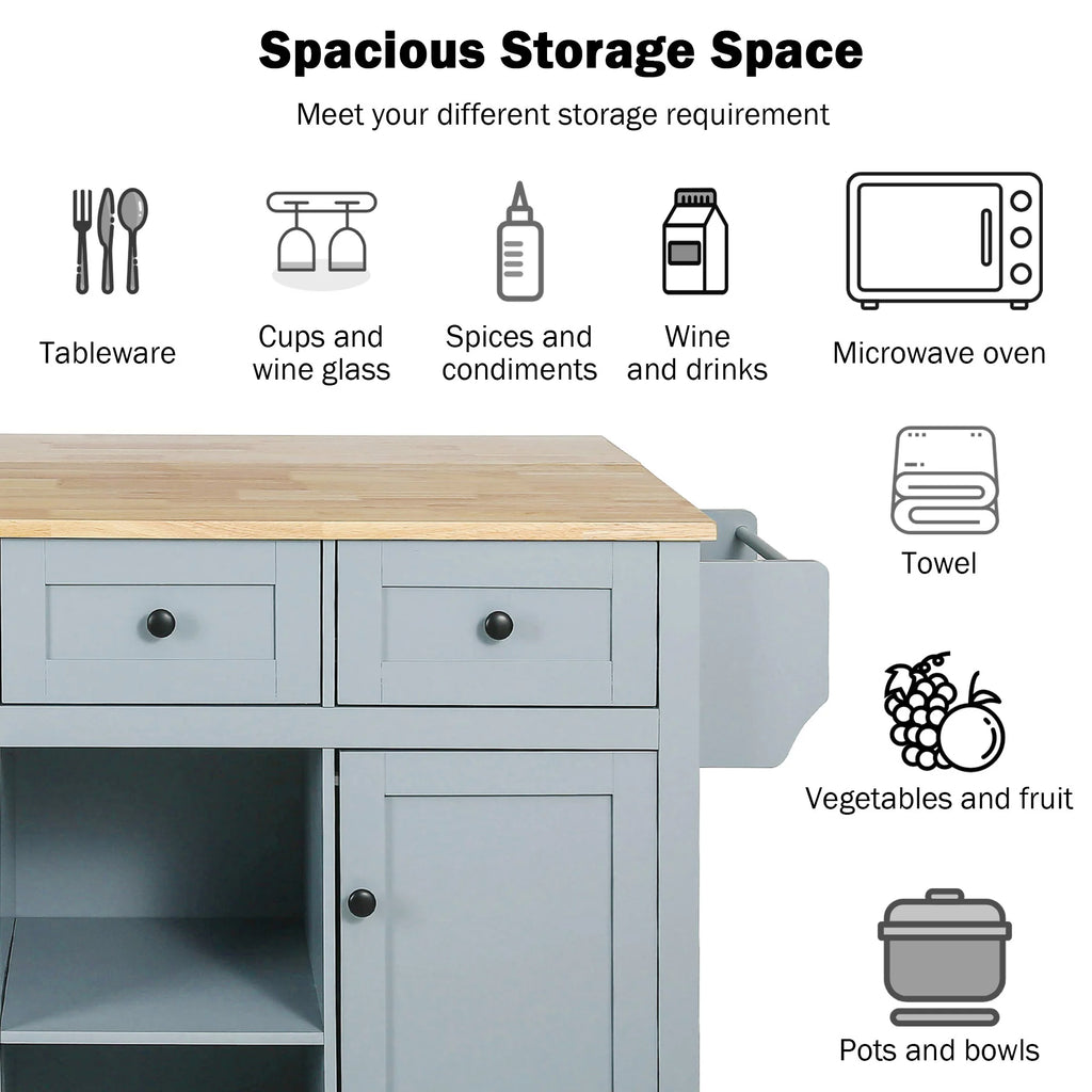 Blue Kitchen Island Cart with Drop-Leaf Countertop and 3 Drawers B267
