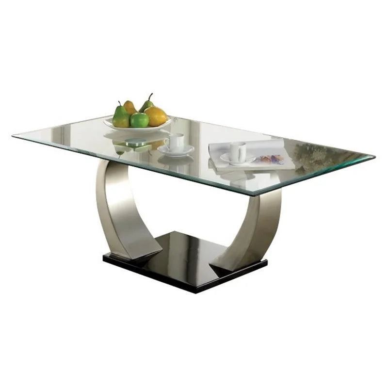 Black Glass Stainless Steel End Table and Coffee Table Set H681