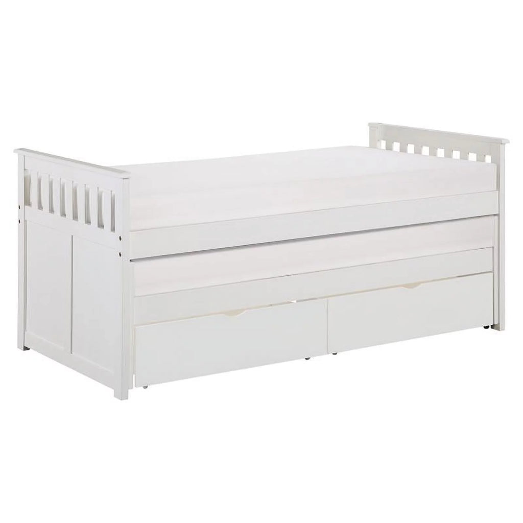 White Wood Twin Bed with Storage Boxes T177859
