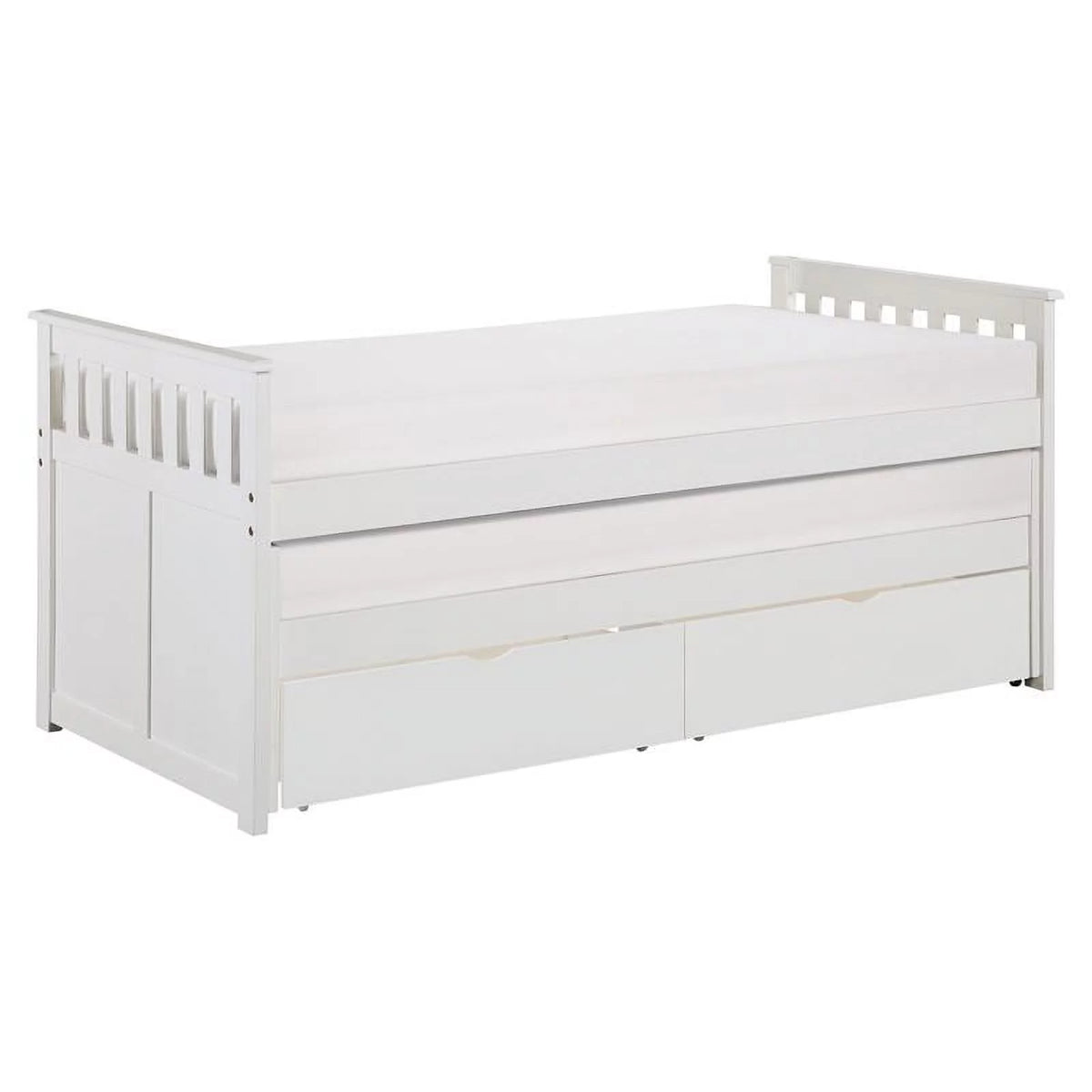 White Wood Twin Bed with Storage Boxes T177859