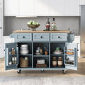 Blue Kitchen Island Cart with Drop-Leaf Countertop and 3 Drawers B267