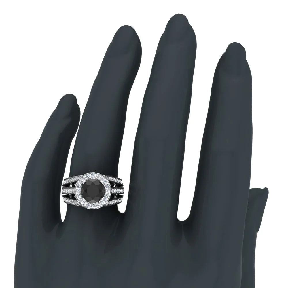 18K White Gold Black Diamond Engagement Ring 4.55 carat F92852