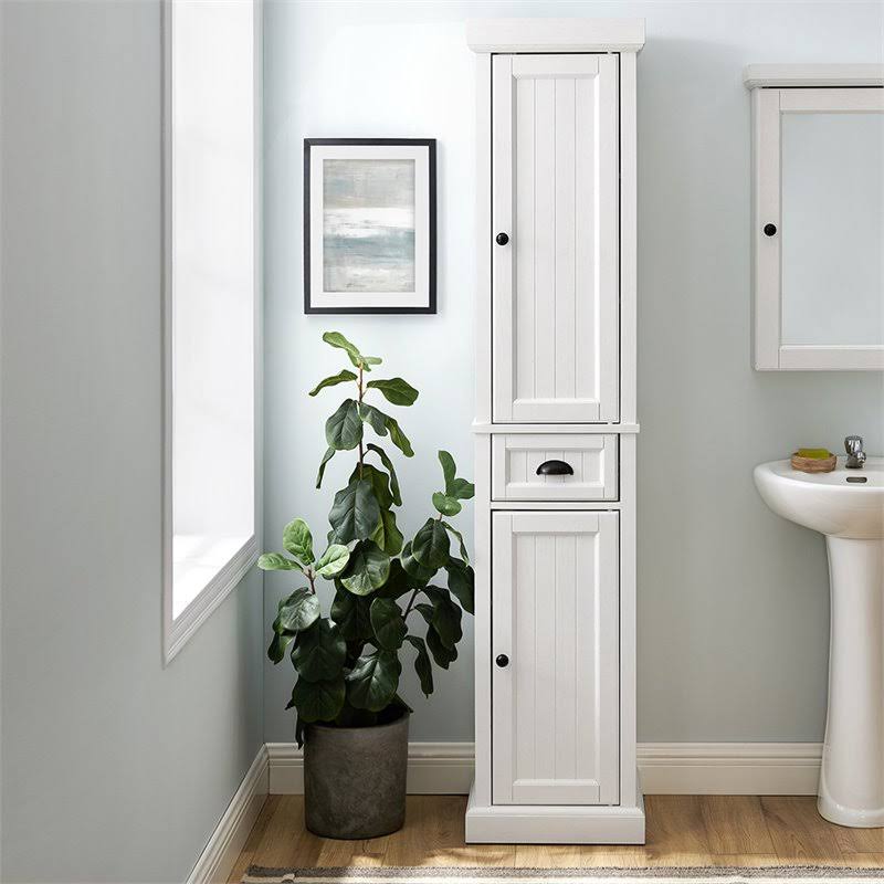 2 Drawer Linen Cabinet in Distressed White F10347