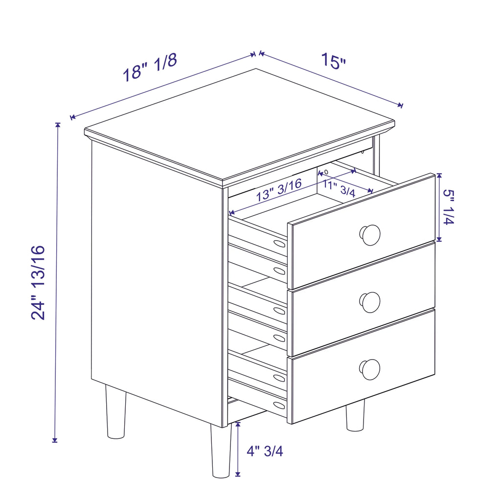 Walnut 3-Drawer Nightstand P162