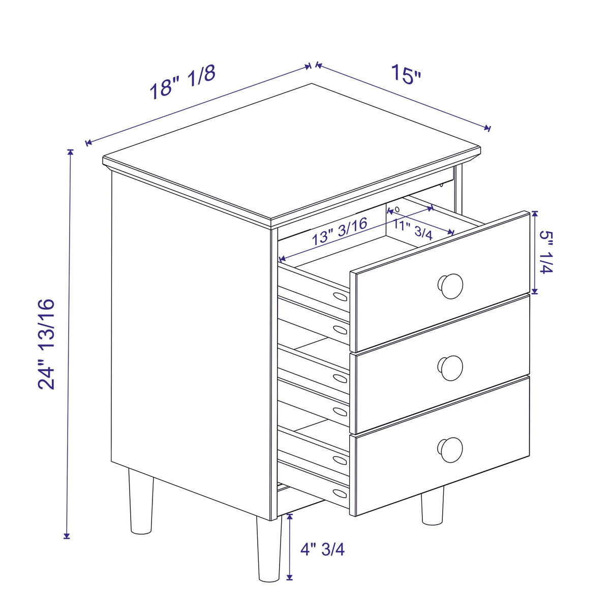 Walnut 3-Drawer Nightstand P162