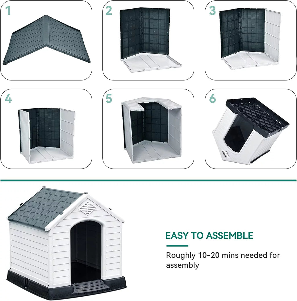 Large Plastic Dog House with Air Vents and Elevated Floor T90189