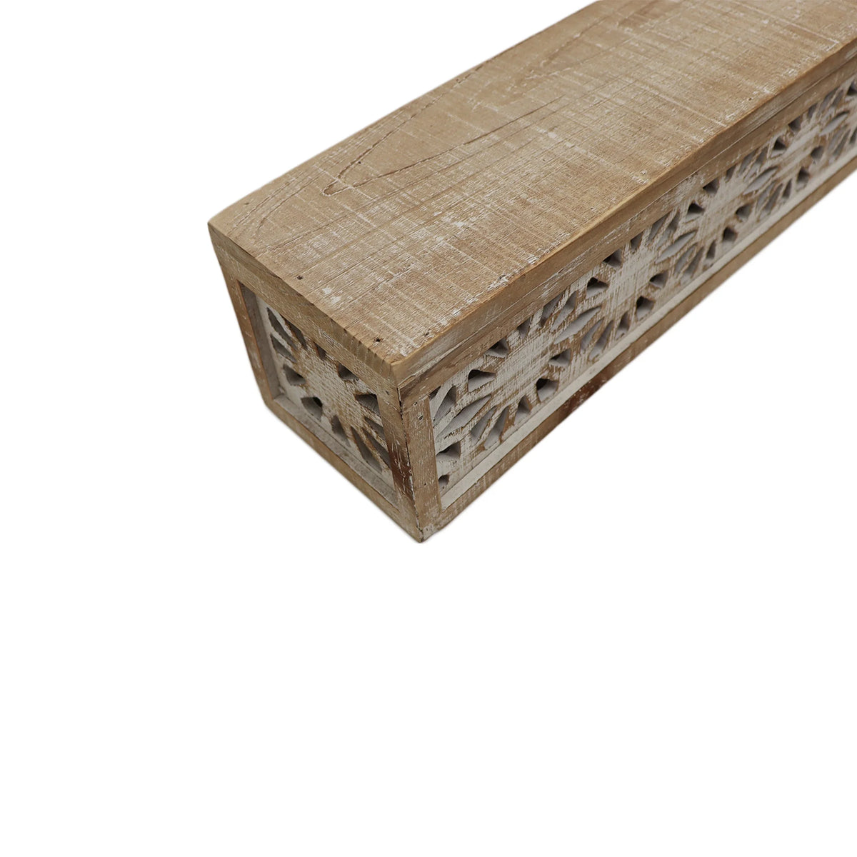 Hand-Carved Wooden Floral-Patterned Floating Wall Shelf Q732435