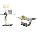 Black Glass Stainless Steel End Table and Coffee Table Set H681