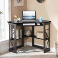 Black Corner Computer Desk with Keyboard Tray D362
