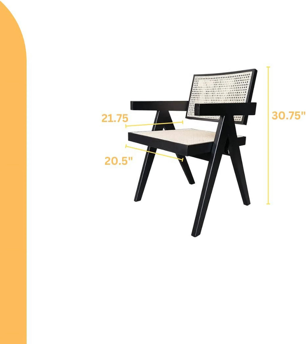 Black Rattan Cane Dining Chair with Mesh Back and Arms H212880