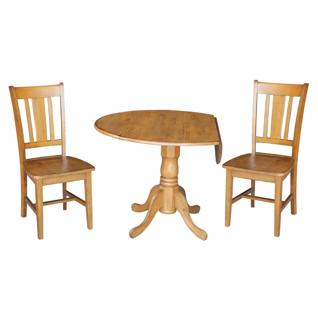 42" Dual Drop Leaf Table and 2 Chairs Pecan 3 Piece Set U476328
