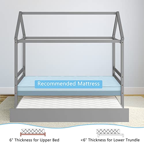 Twin Size Grey Wood House Bed with 2 Drawers M9742