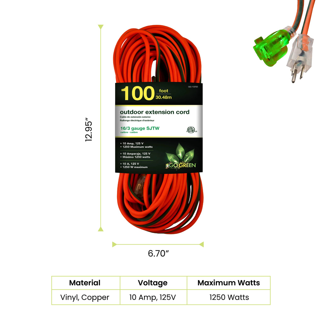 16/3 100 Ft SJTW Outdoor Extension Cord with Lighted End N672