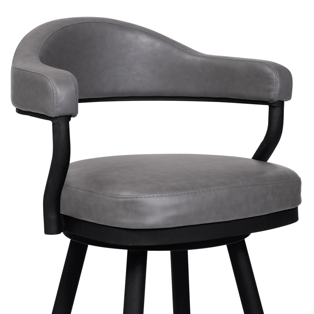 26 Inch Swivel Counter Stool Armchair, Camel, Faux Leather M24233