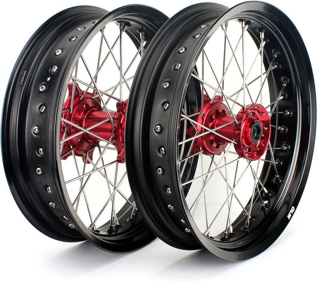 17" Supermoto Wheel Set with Brake Rotors and Rear Sprocket U1612