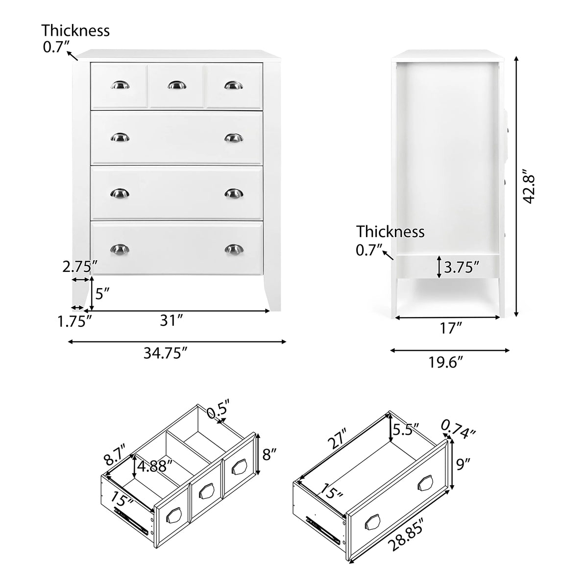 White 4 Drawer Faux Wood Dresser B921228
