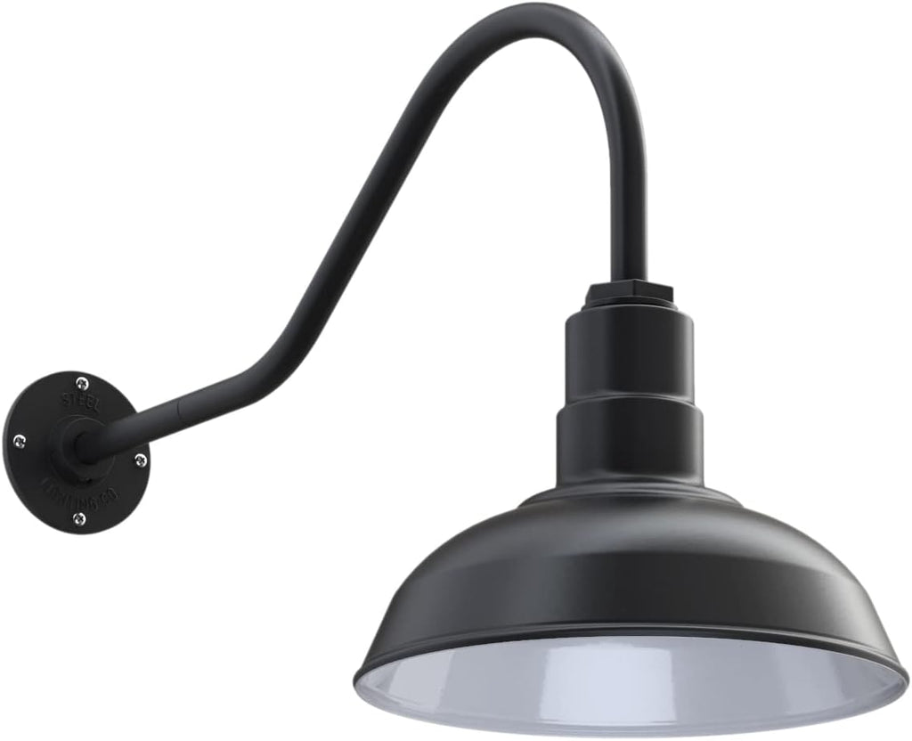 Matte Black 12 inch Dome 11 inch Gooseneck Outdoor Wall Mounted Barn Light D536