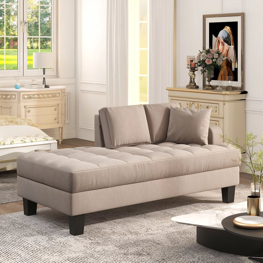 Warm Grey Tufted Chaise Lounge with Toss Pillow Z128946
