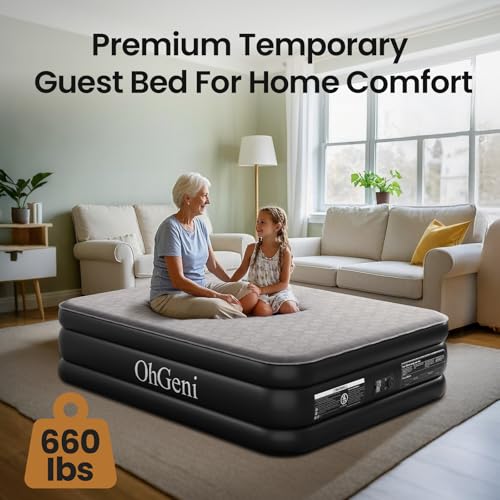 Queen Air Mattress with Built-in Pump, 18" Raised Inflatable Bed, Black L5090