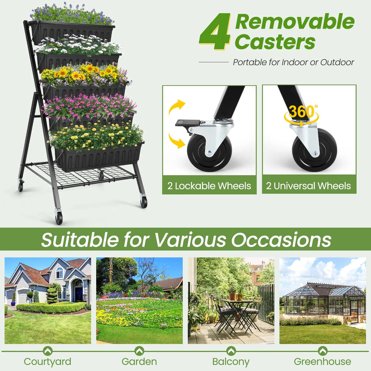 4 ft 5-Tier Raised Garden Bed Planter with Storage Shelf F1146