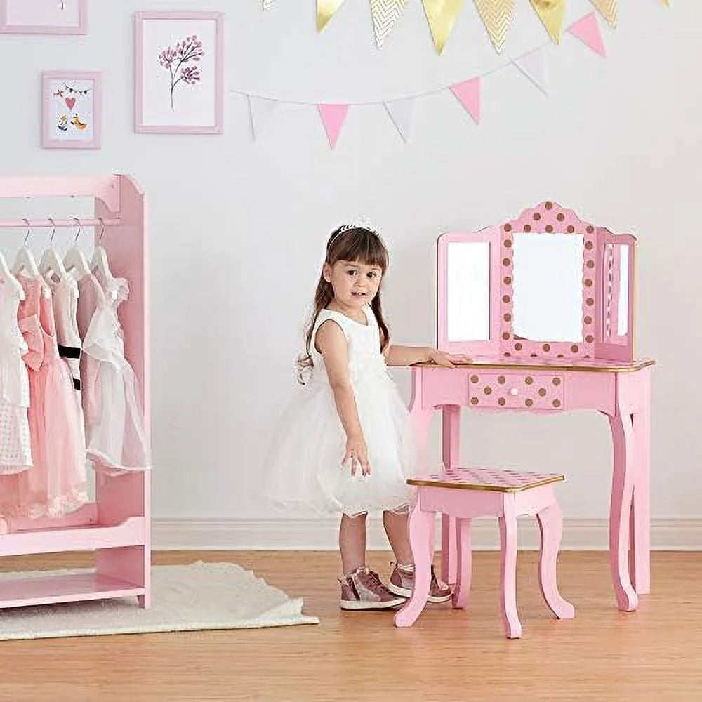 Pretend Play Vanity Table and Chair Set with LED Mirror C525